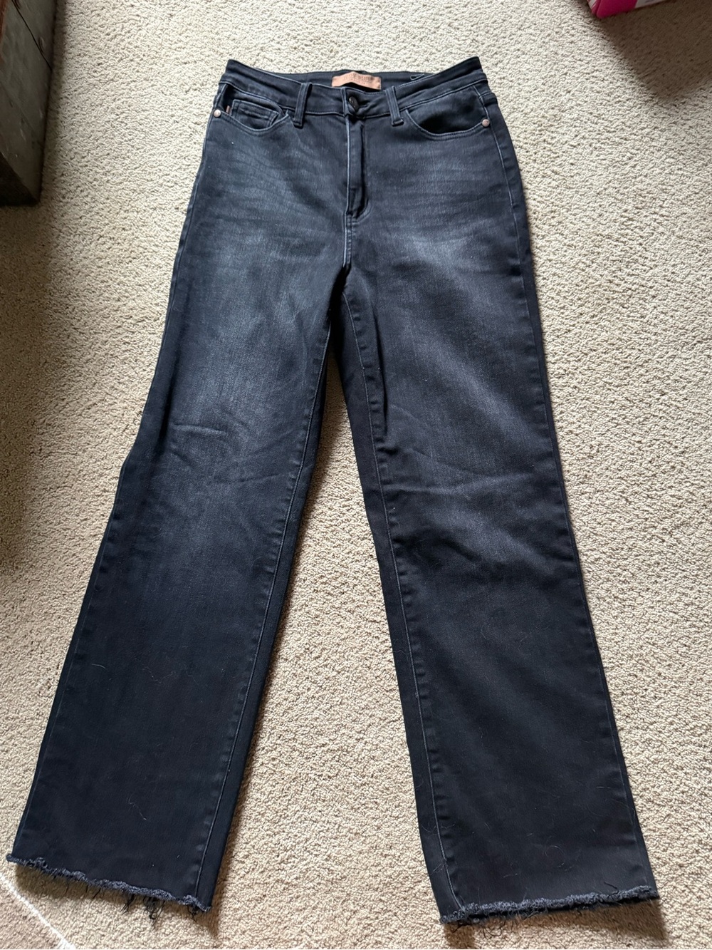 Judy Blue Black Straight-Leg Jeans with Raw Hem